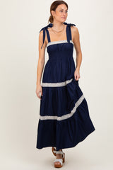 Navy Lace Trim Sleeveless Maternity Maxi Dress