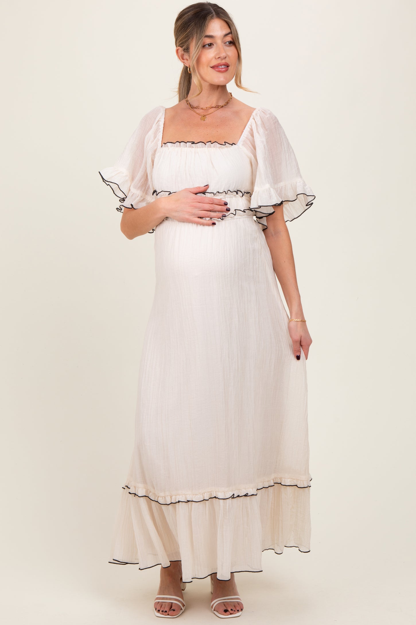 Cream Wide Sleeve Maternity Maxi Dress