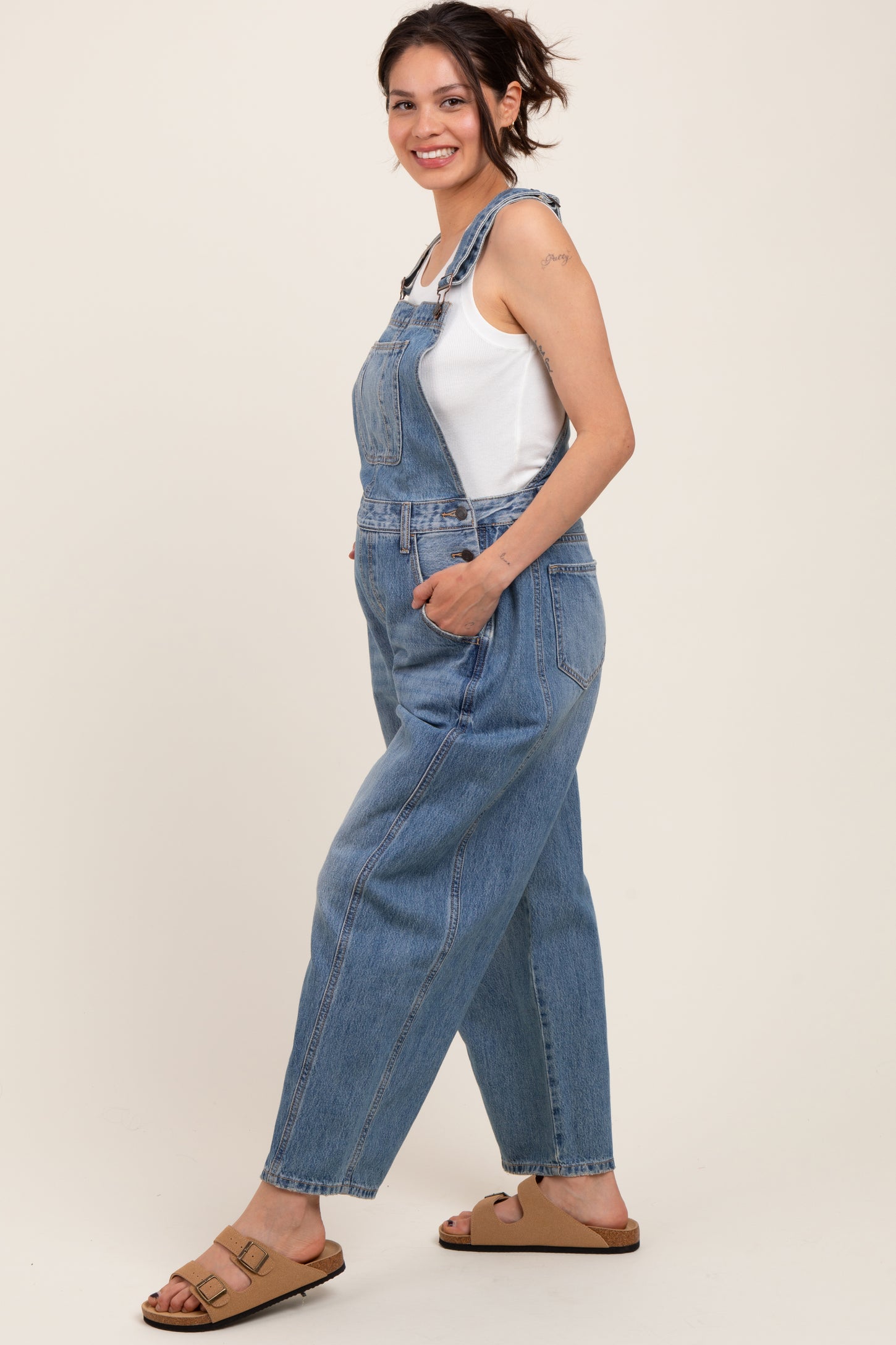 Blue Barrel Leg Maternity Overalls