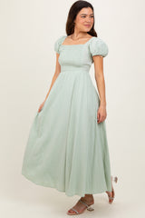 Mint Square Neck Smocked Top Criss Cross Back Tie Maxi Dress
