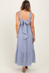 Navy Scrunch Strap Back Tie Ruffle Maxi Dress