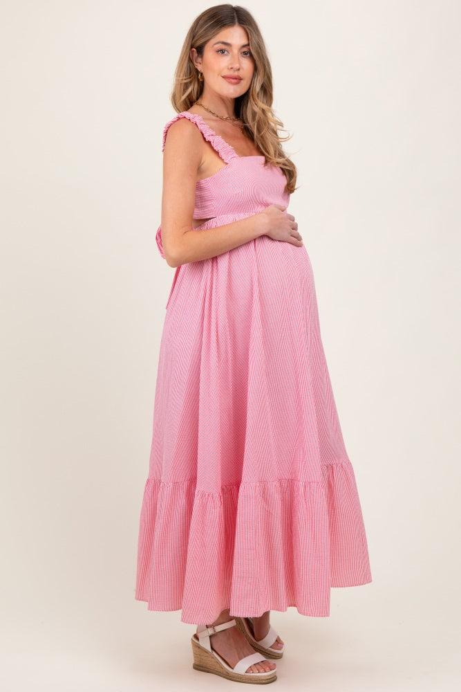 pink scrunch dress Strapless Pink Ruffle Maxi Dress Mesh Ruched Party Dress Large