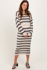 Cream/Black Long Sleeve Crop Top Midi Skirt Set