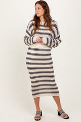 Cream/Black Long Sleeve Crop Top Midi Skirt Set