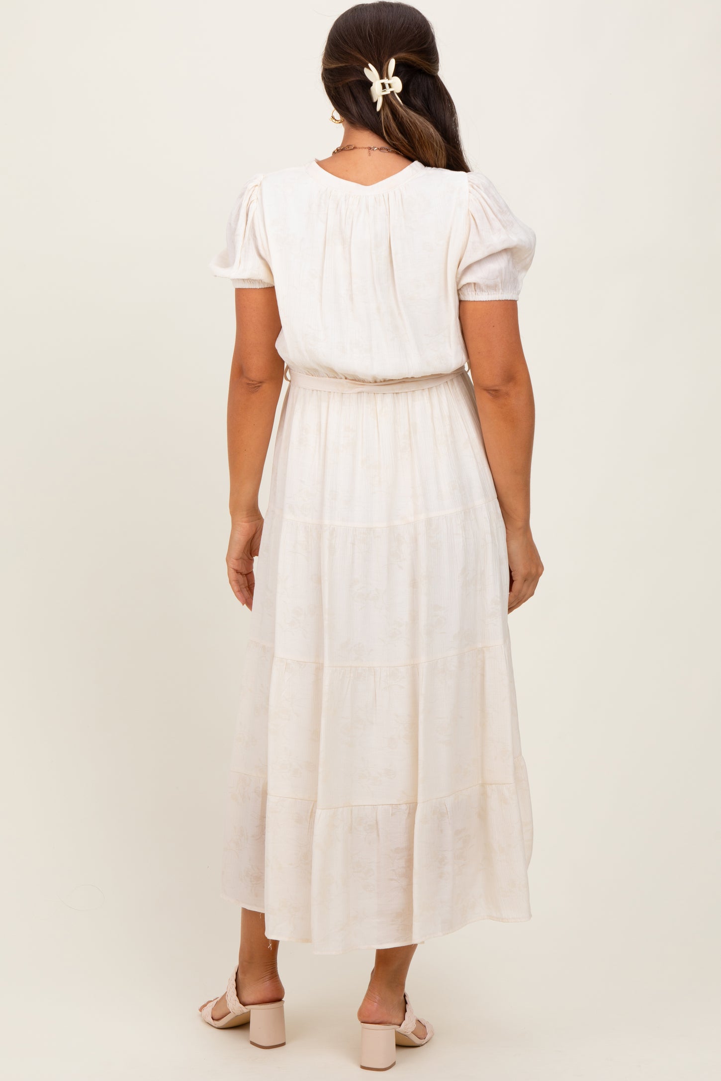 Cream Split Neckline Tiered Maternity Midi Dress – PinkBlush