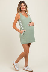 Light Olive Sleeveless Striped A-Line Maternity Mini Dress