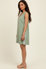 Light Olive Sleeveless Striped A-Line Mini Dress
