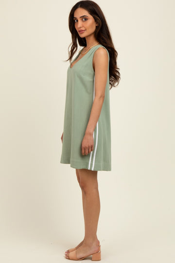 Light Olive Sleeveless Striped A-Line Mini Dress