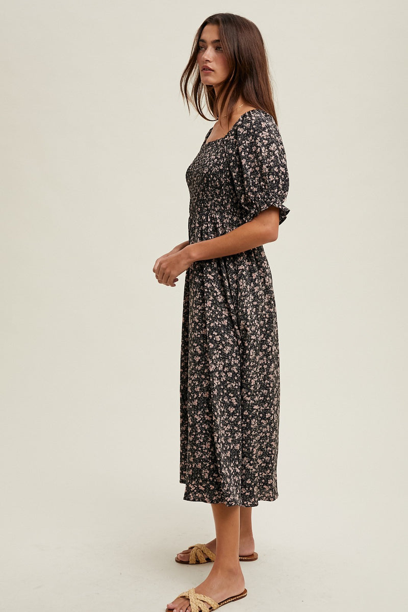 black floral print midi dress Lisbeth Midi Dress