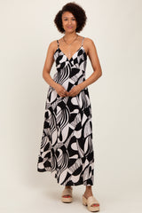 Black Geometric Print Sleeveless Maternity Maxi Dress