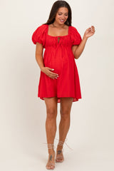 Red Eyelet Lace Puff Sleeve Maternity Mini Dress