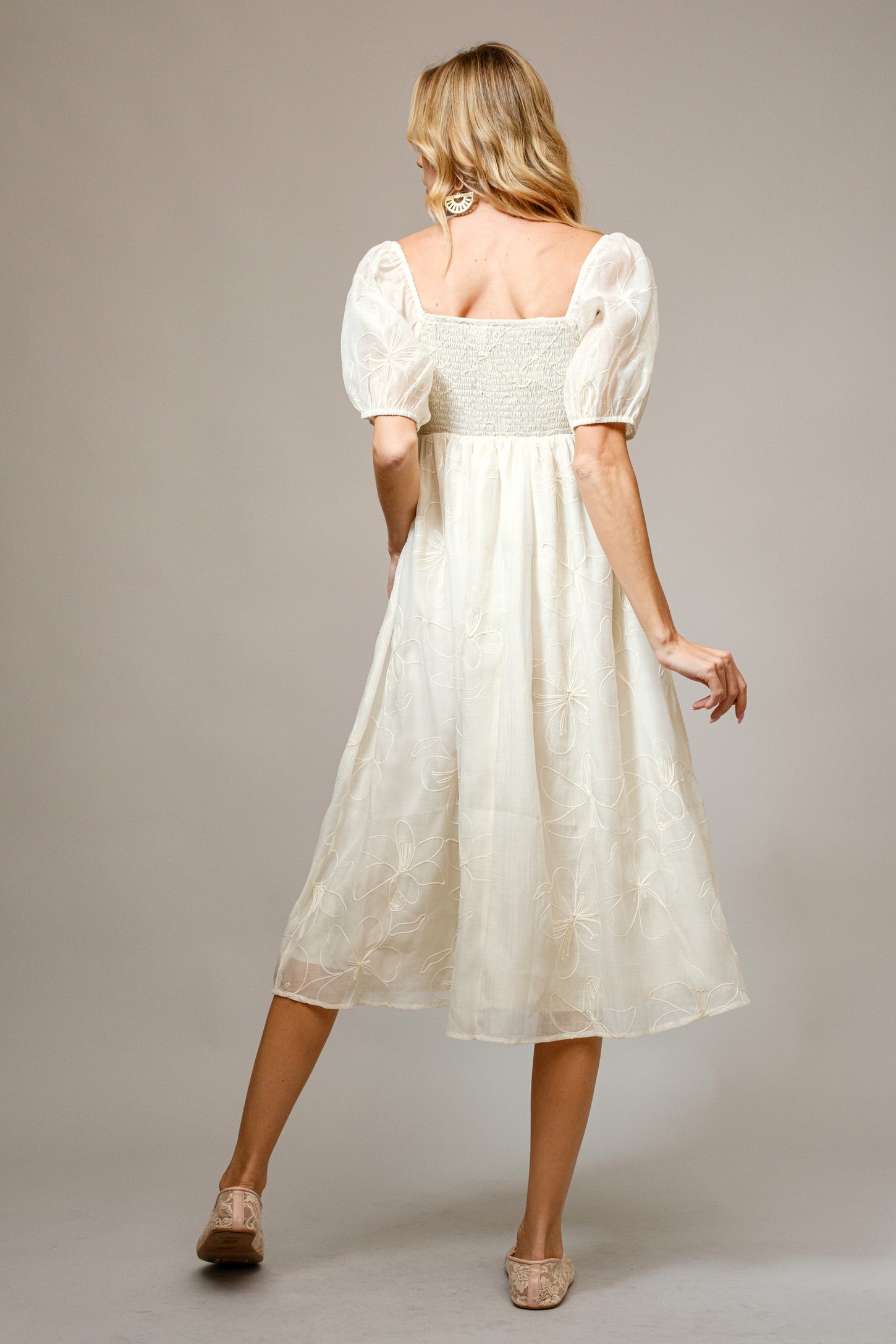 cream dress with puff sleeves Altar'd State | Maddy Puff Sleeve Mini Dress | CREAM | Material: Self: 100% Polyester, Lining: 100% Polyester