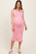 Light Pink Striped Knit Sleeveless Ruffle Hem Maternity Midi Dress