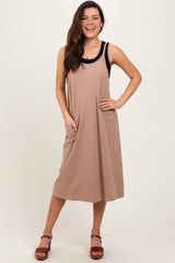 Taupe Knit V-Neck Cami Maternity Midi Dress