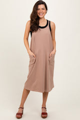 Taupe Knit V-Neck Cami Midi Dress
