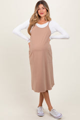 Taupe Knit V-Neck Cami Maternity Midi Dress
