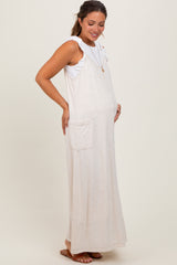 Cream Linen Mixed Overall Maternity Midi Dress