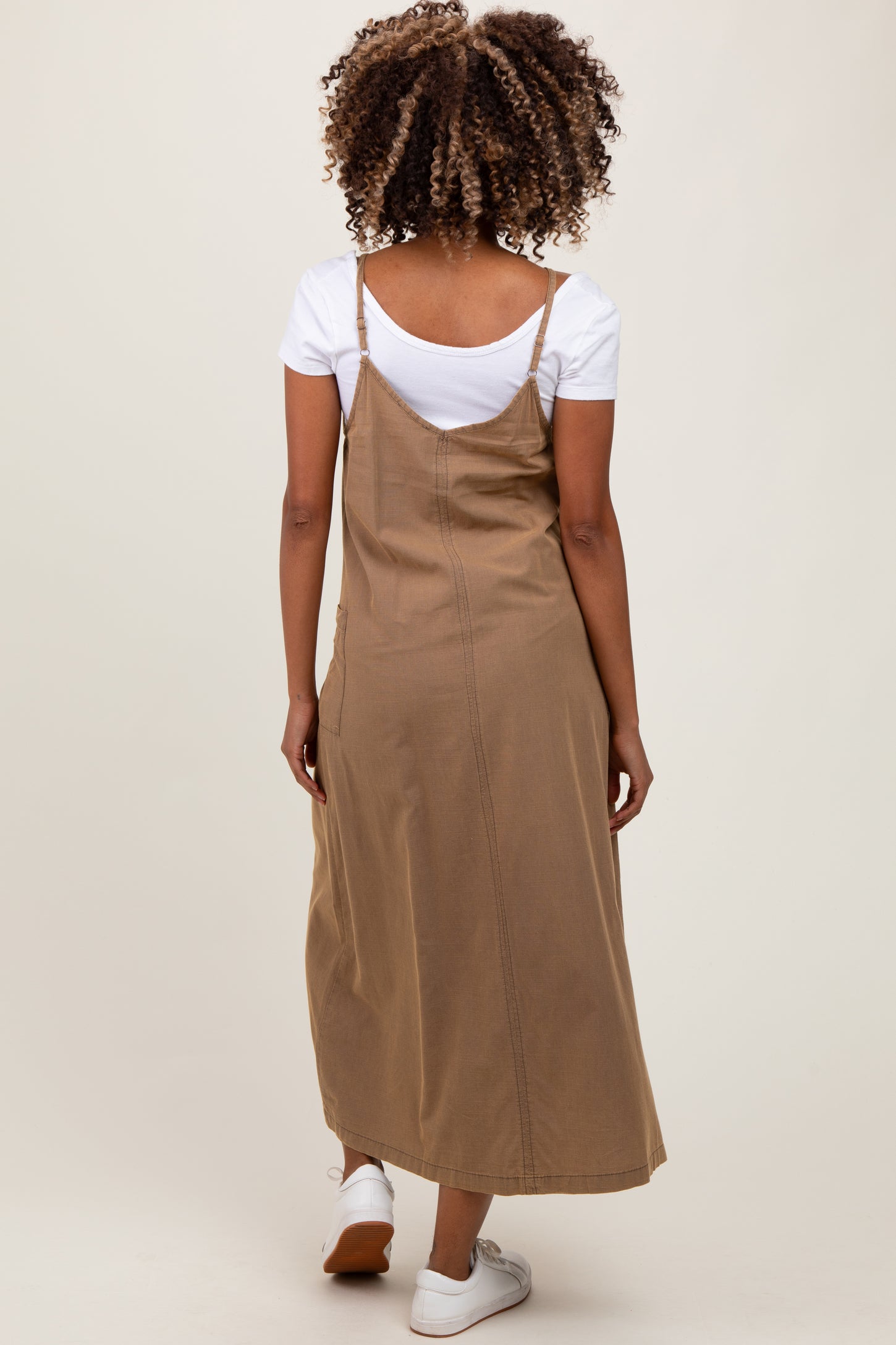 Olive V-Neck Overall Maternity Midi Dress