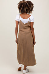 Olive V-Neck Overall Maternity Midi Dress