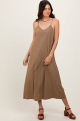 Olive V-Neck Overall Midi Dress