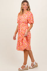 Pink Floral Button Down V-Neck Short Sleeve Dress