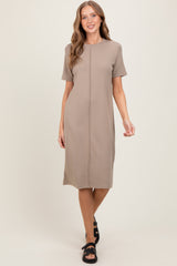 Taupe Soft Knit Short Sleeve Dress