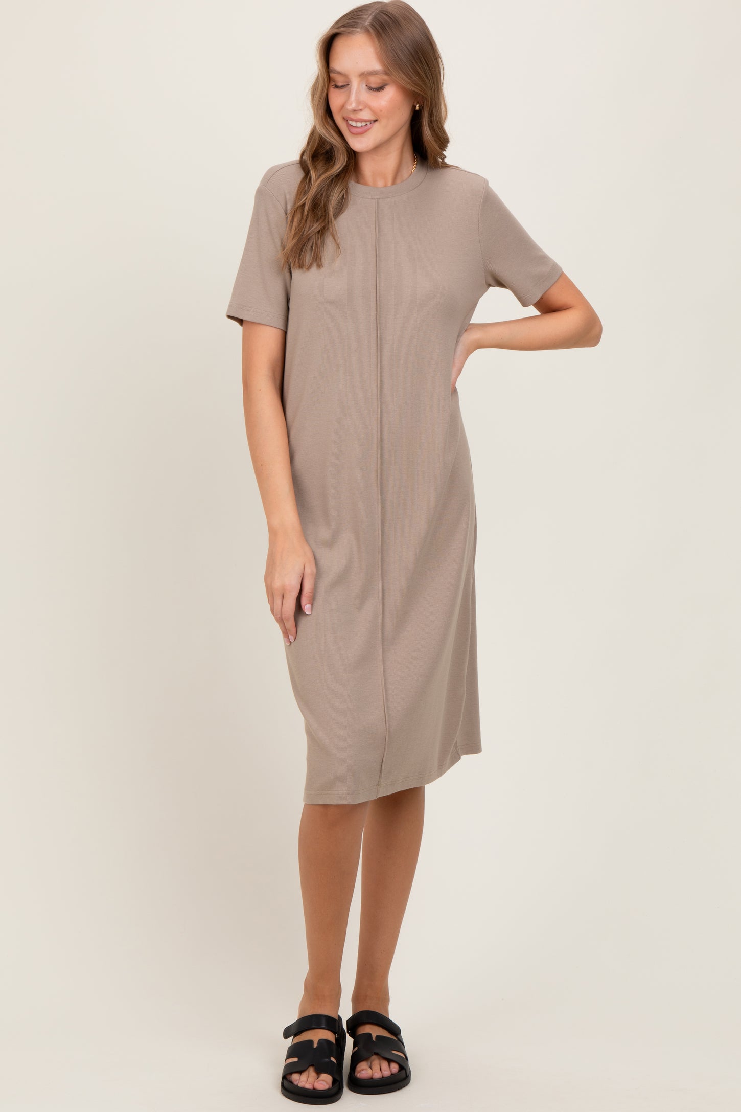 Taupe Soft Knit Short Sleeve Dress