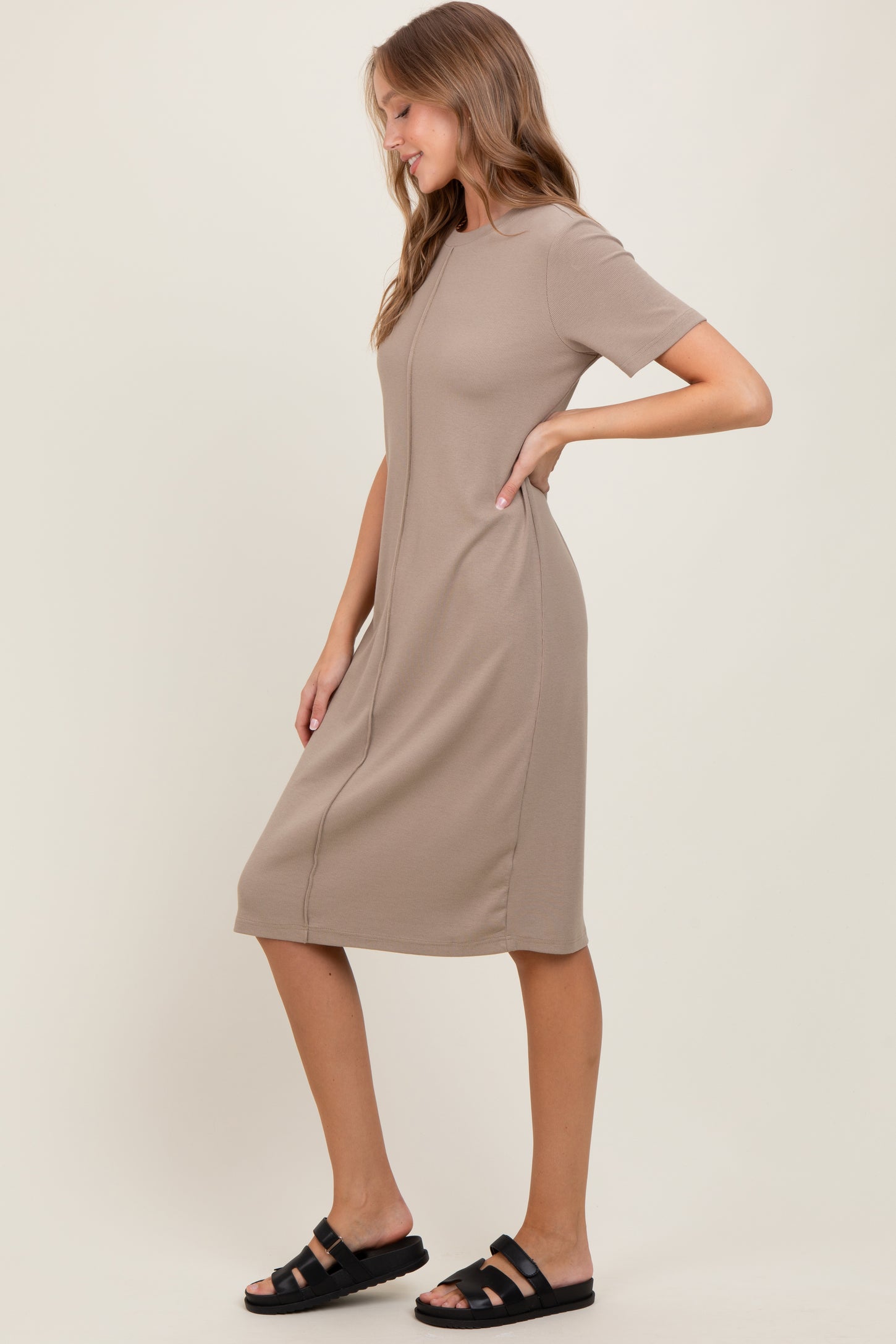 Taupe Soft Knit Short Sleeve Dress