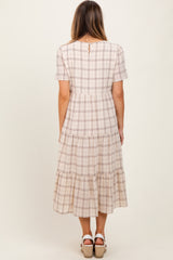 Ivory Plaid Tiered Short Sleeve Dress