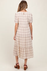 Ivory Plaid Tiered Short Sleeve Maternity Dress