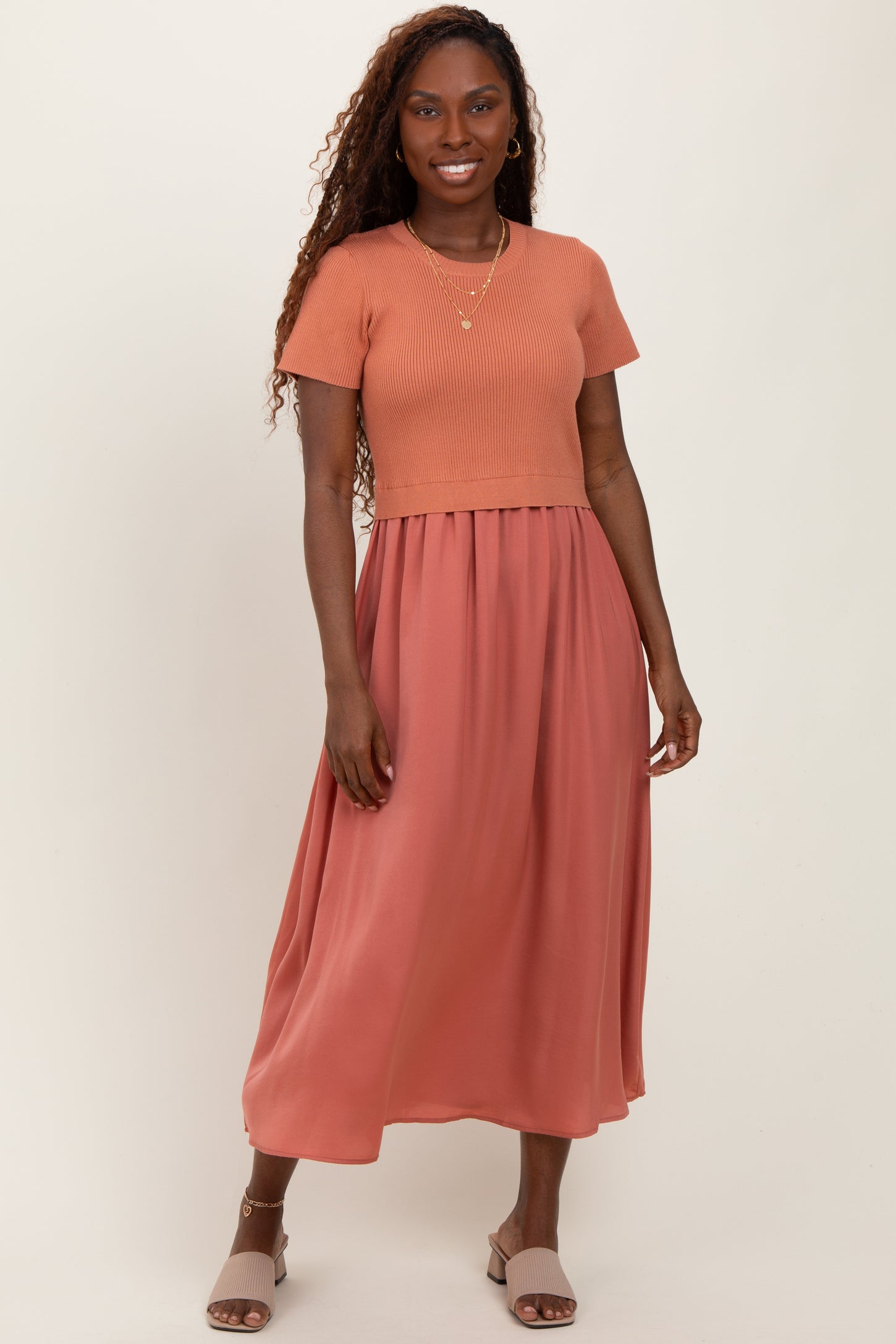 knit short sleeve midi dress Rib Knit Short Sleeve Midi Dress | Off White Large