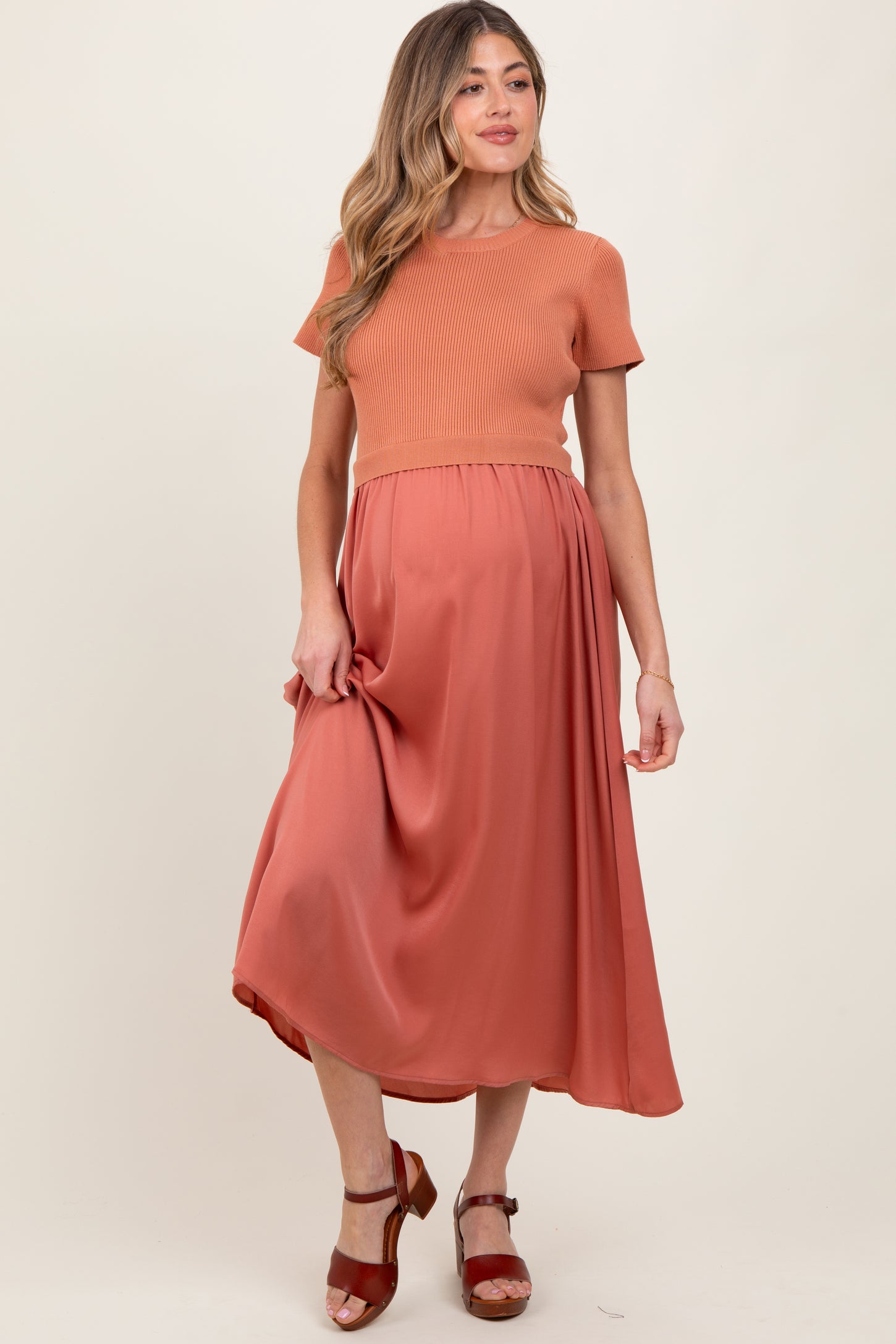 rust pink dress Land Of Beauty One Shoulder Maxi Dress Rust