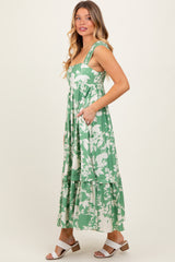 Mint Green Floral Square Neck Midi Dress