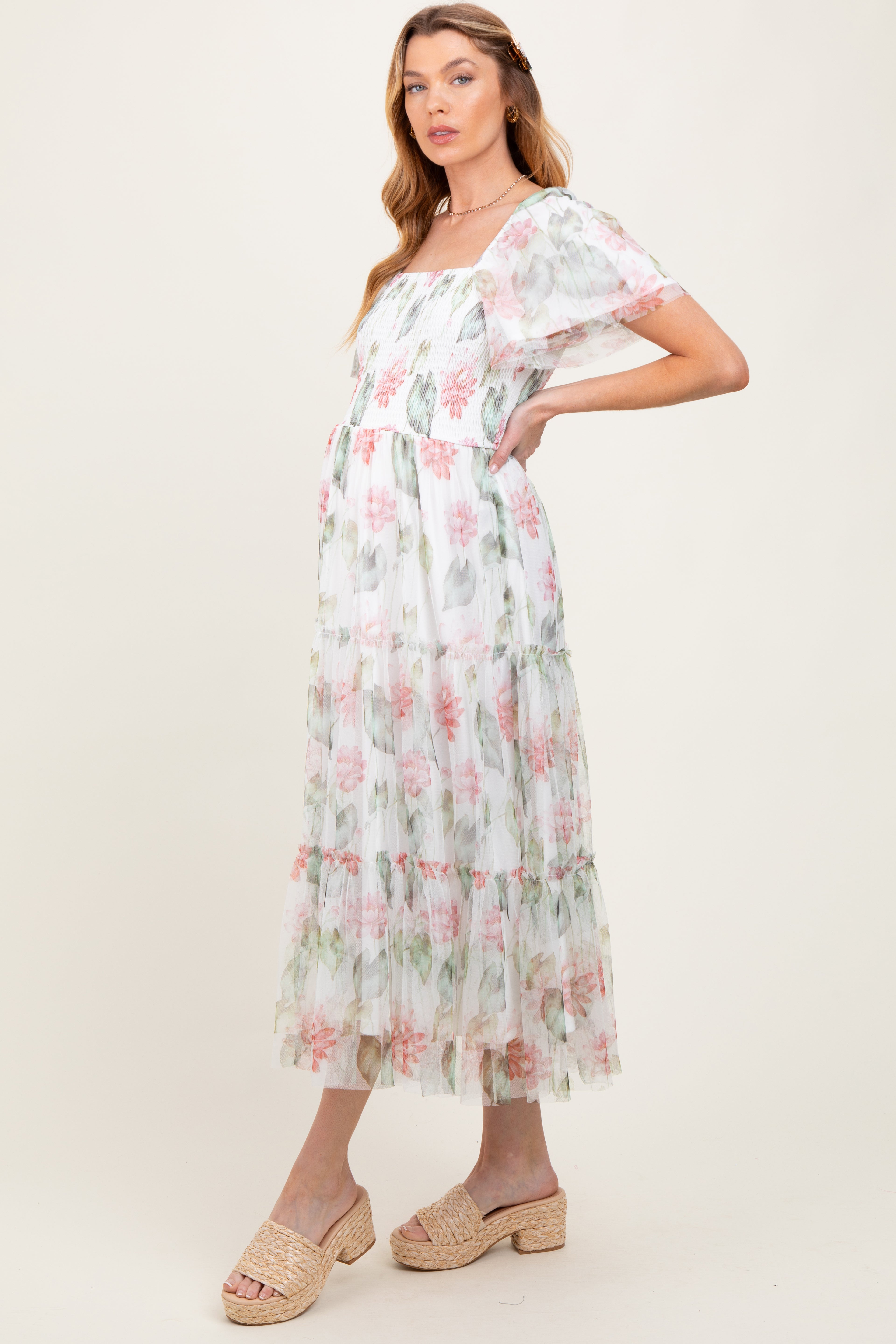 ivory floral smocked maternity maxi dress Mesh Midi – PinkBlush Size:Large 11-13 Style Grunge Dress Outfit Dress it up with size 22