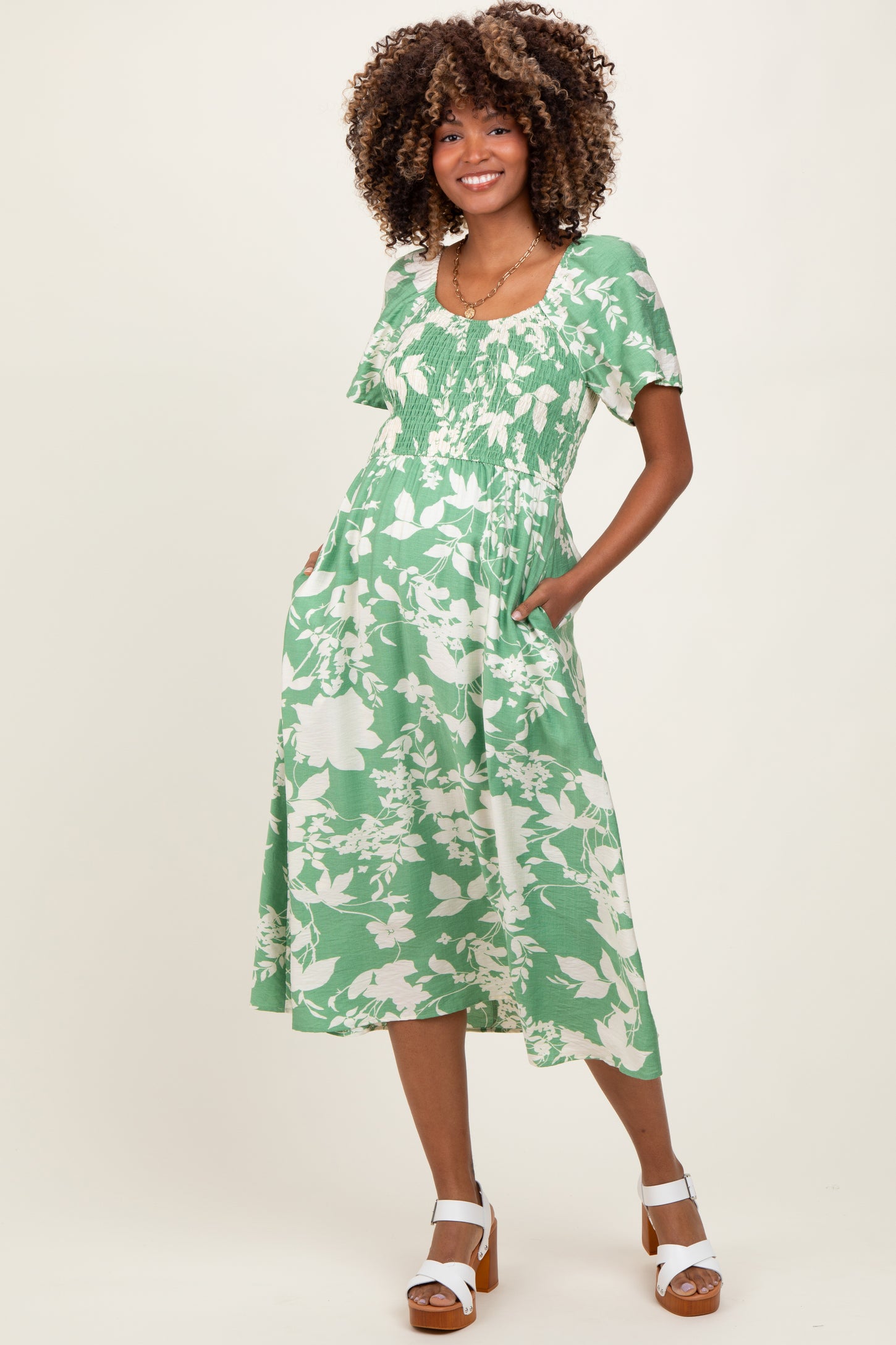 green midi maternity dress Angel Maternity Annabella Knit Maternity Midi Dress in Sage Green