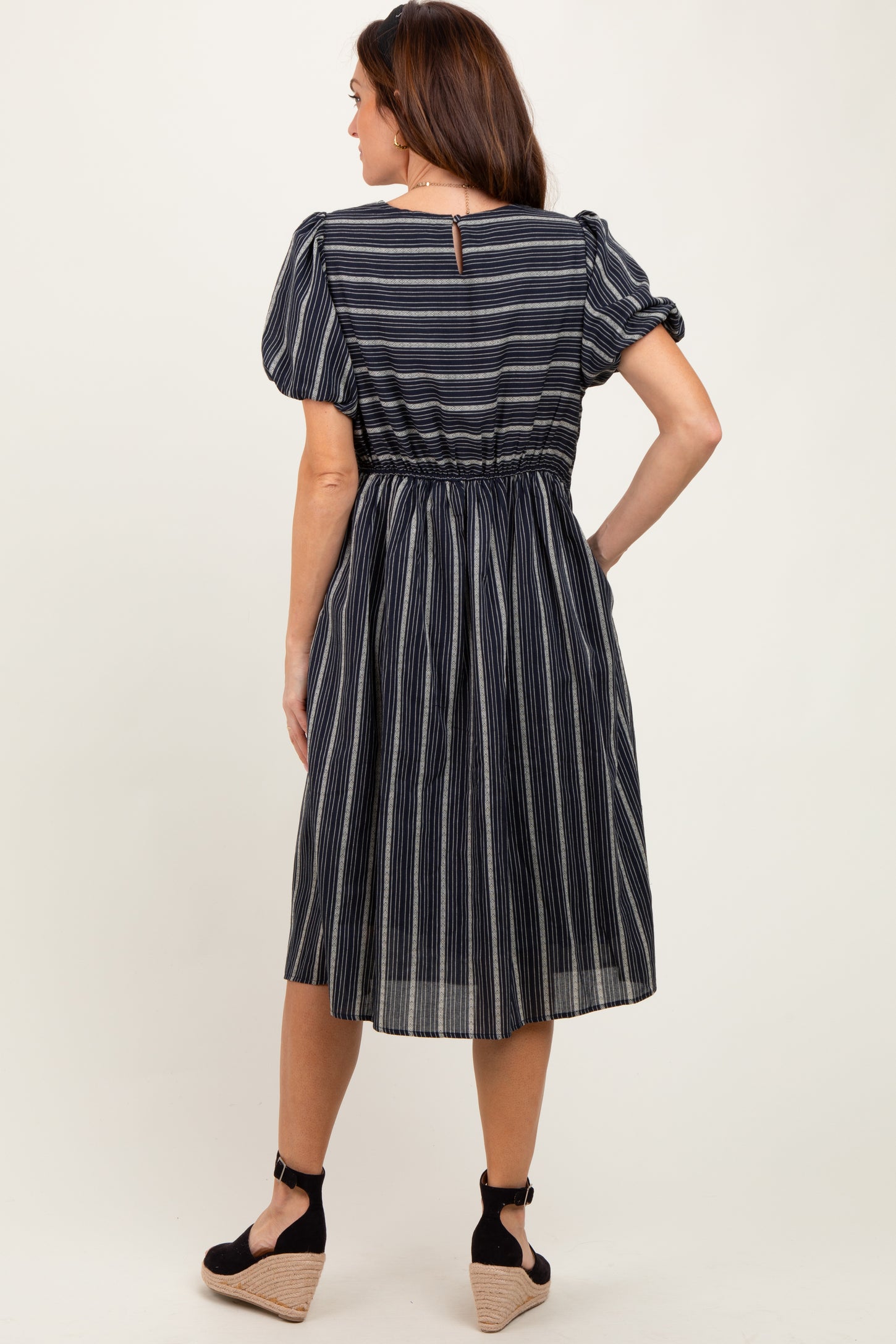 striped short sleeve midi dress Piper Butter Striped Short Sleeve Midi Dress Be You Boutique