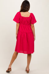 Fuchsia Gingham Short Sleeve Tiered Dress