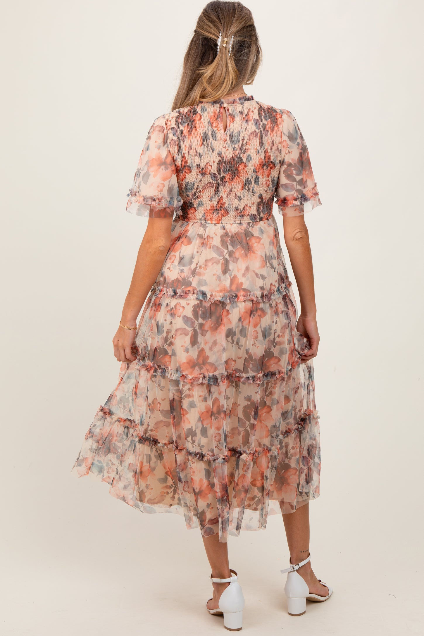 gardenia floral mesh pleat tube midi dress Commense | Dresses | Commense Gardenia Floral Mesh Pleate Tube Midi Dress