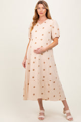 Cream Floral Embroidered Tiered Maternity Midi Dress