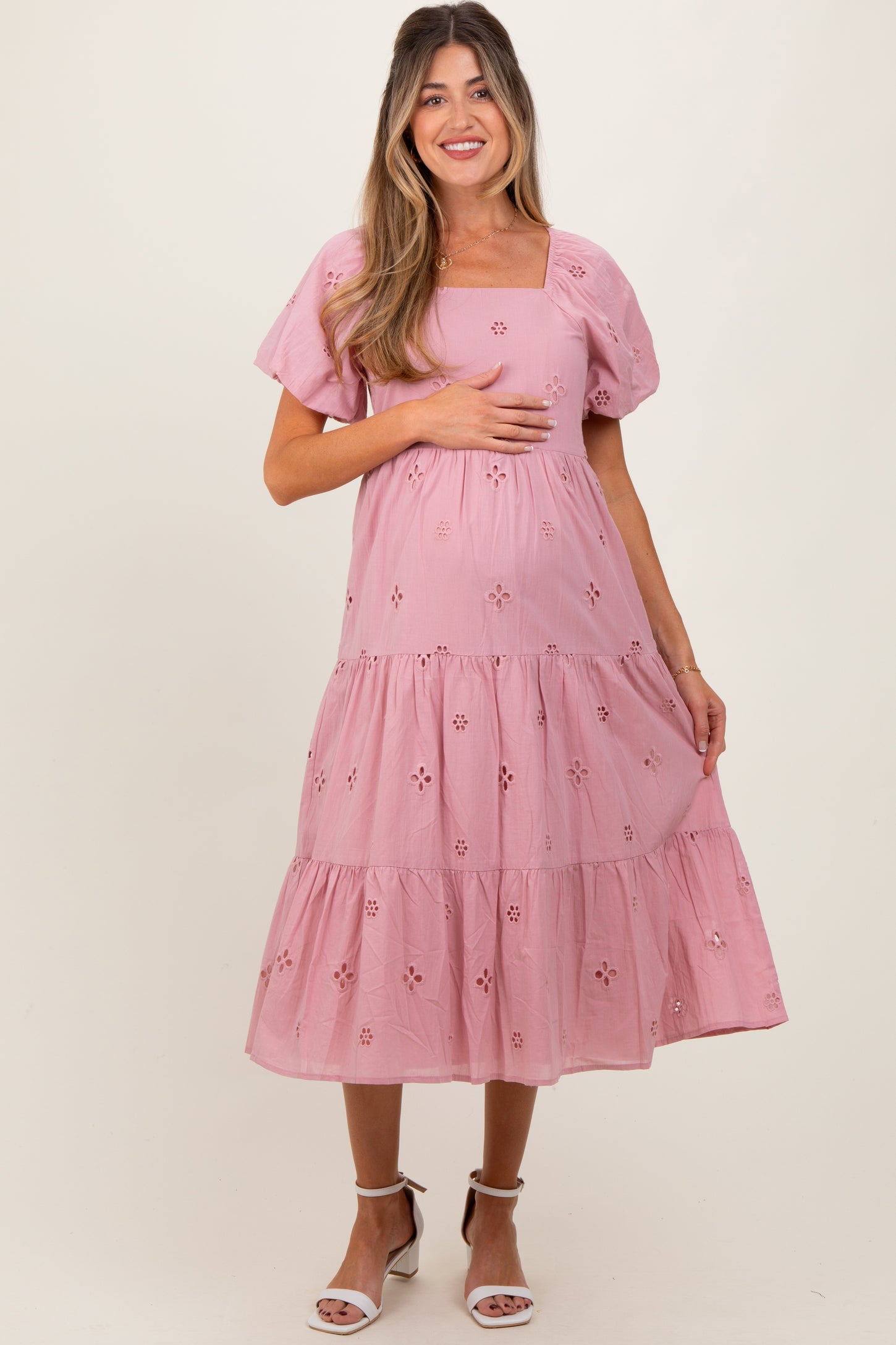 Pink Eyelet Square Neck Maternity Midi Dress – PinkBlush Pink Eyelet Square Neck Maternity Midi Dress – PinkBlush