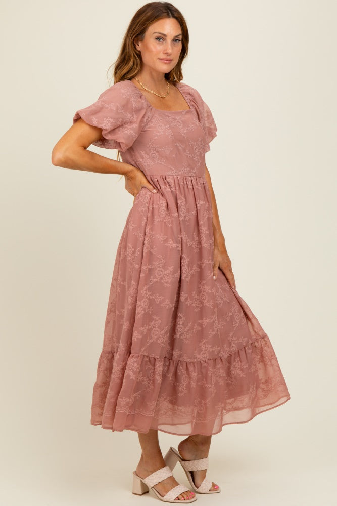 mauve embroidered dress Mac Duggal Embroidered Off-The-Shoulder Floral A-line Gown