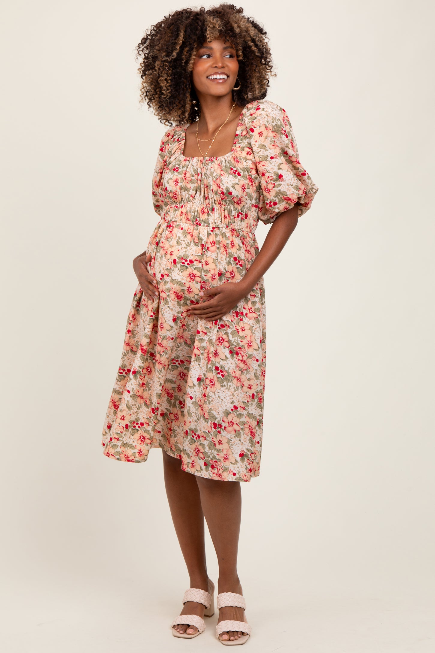 Cream Multi Printed Floral Maternity Maxi Dress – PinkBlush