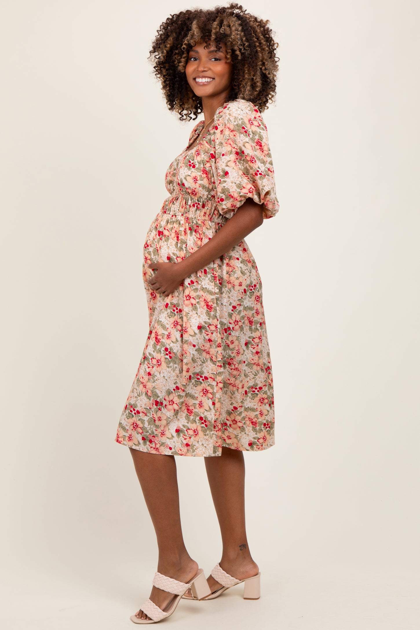 Cream Multi Printed Floral Maternity Maxi Dress – PinkBlush