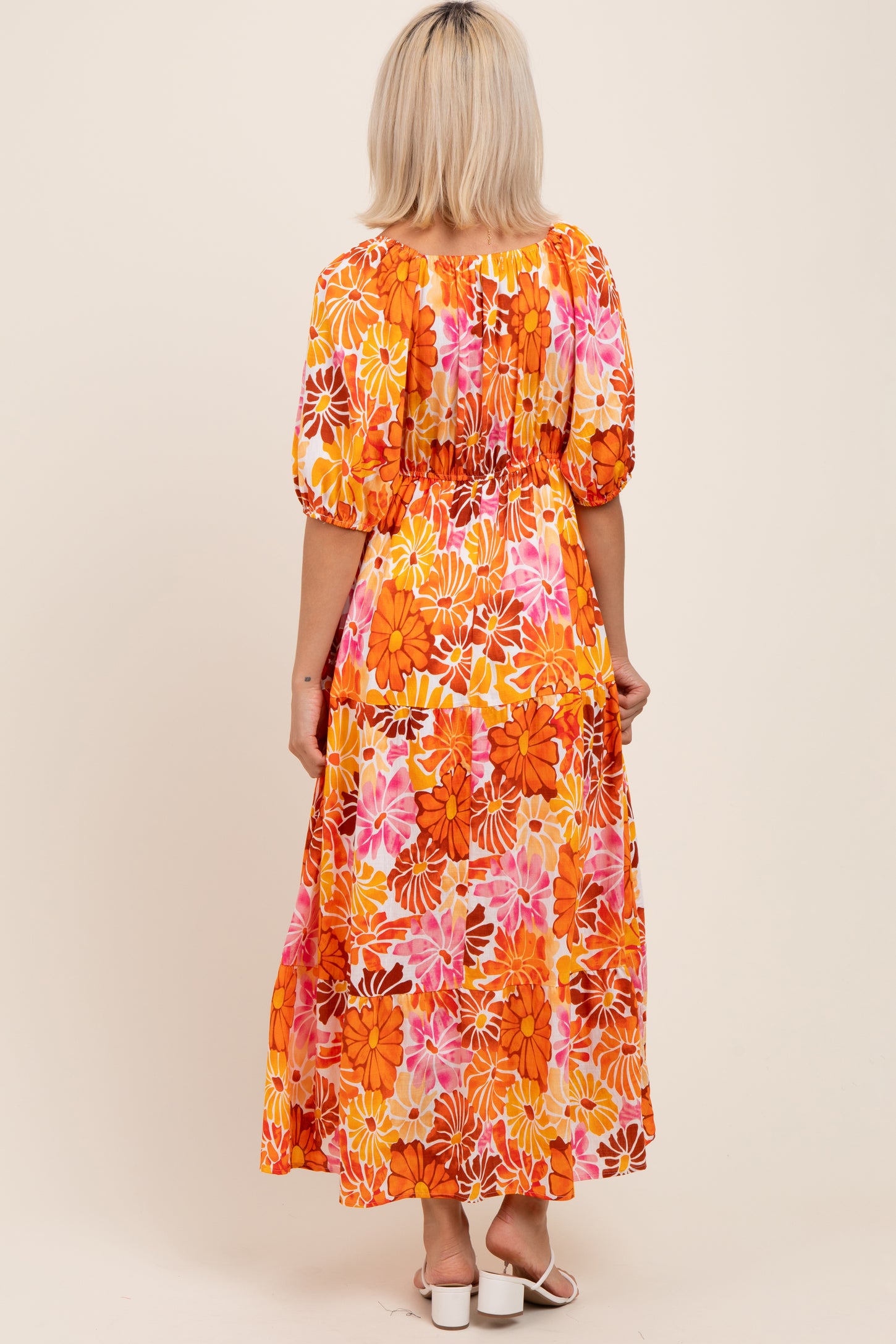 orange puff sleeve maxi dress Valencia Orange Maxi Dress