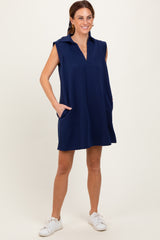 Navy Sleeveless Polo Maternity Mini Dress