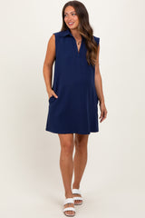Navy Sleeveless Polo Maternity Mini Dress
