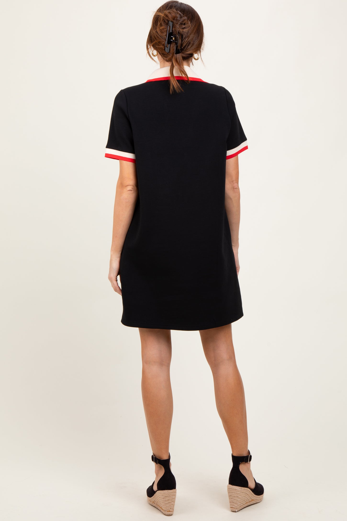Black Contrast Trim Mini Polo Dress