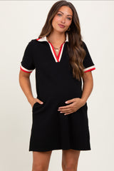 Black Contrast Trim Maternity Mini Polo Dress