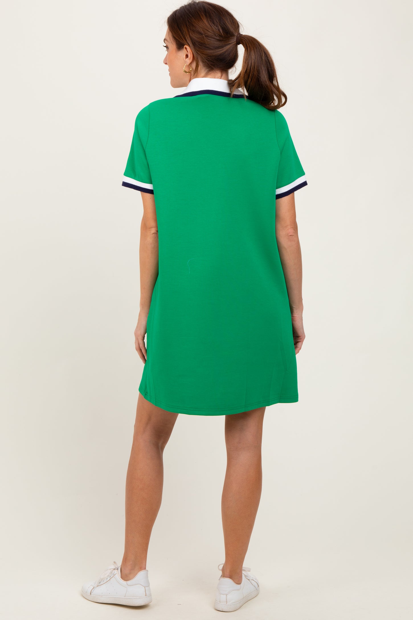 Green Contrast Trim Mini Polo Dress PinkBlush Green Contrast Trim Mini Polo Dress PinkBlush