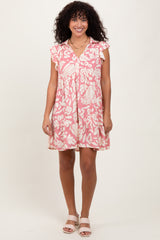 Pink Abstract Print Ruffle Hem Mini Dress